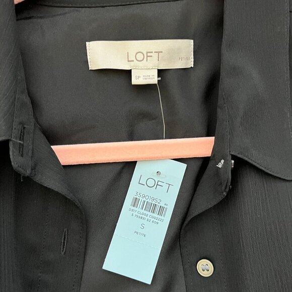 🆕 LOFT Black Chiffon Button-Down Long Sleeve Mini Dress with Tie Waist SZ Small - Picture 8 of 10